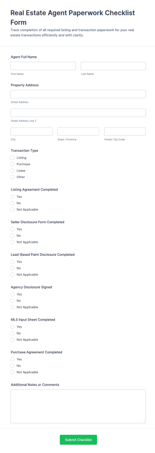 Real Estate Agent Paperwork Checklist Form Template
