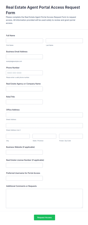 Real Estate Agent Portal Access Request Form Template