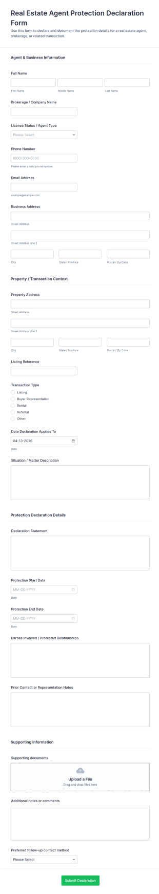 Real Estate Agent Protection Declaration Form Template