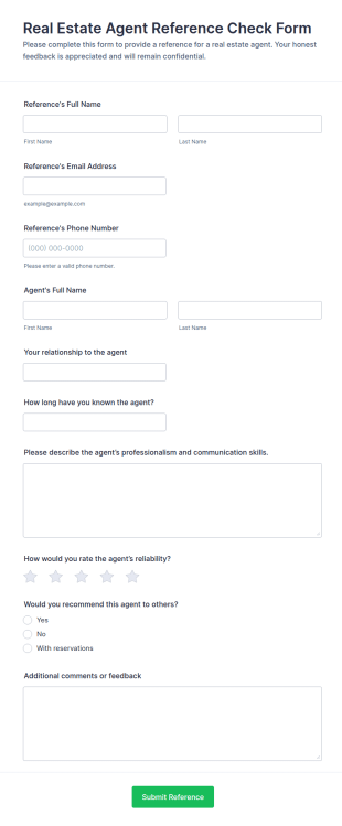 Real Estate Agent Reference Check Form Template