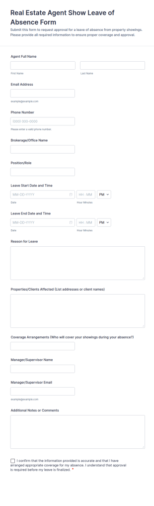 Real Estate Agent Show Leave Of Absence Form Template