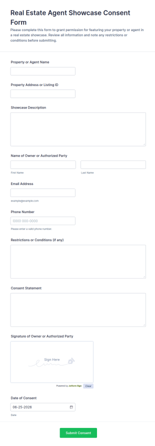 Real Estate Agent Showcase Consent Form Template