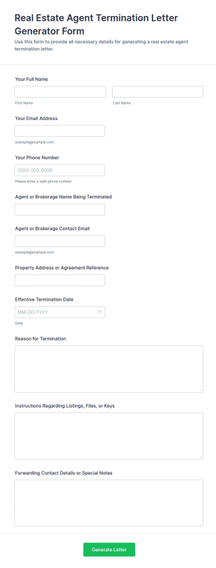 Real Estate Agent Termination Letter Generator Form Template