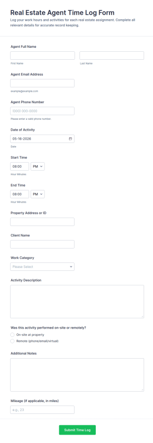 Real Estate Agent Time Log Form Template