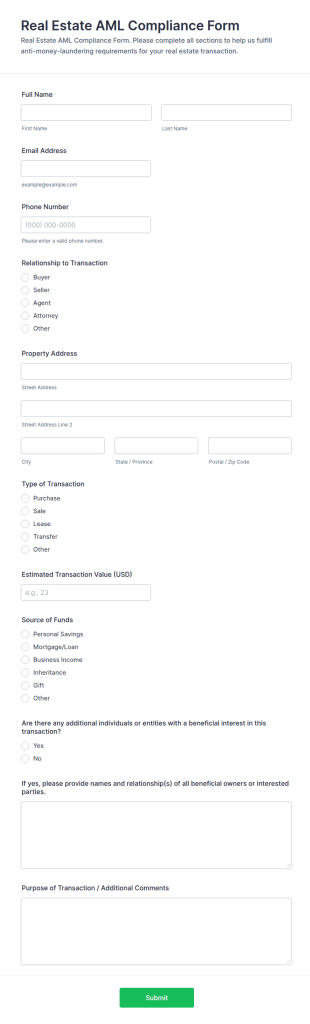 Real Estate AML Compliance Form Template