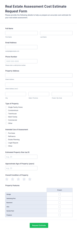 Real Estate Assessment Cost Estimate Request Form Template