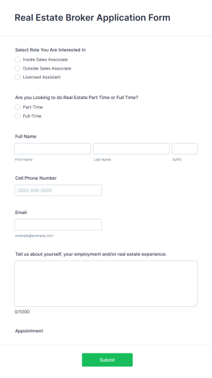Real Estate Broker Application Form Template