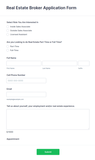 Real Estate Broker Application Form Template