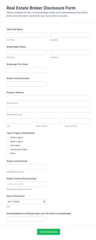 Real Estate Broker Disclosure Form Template