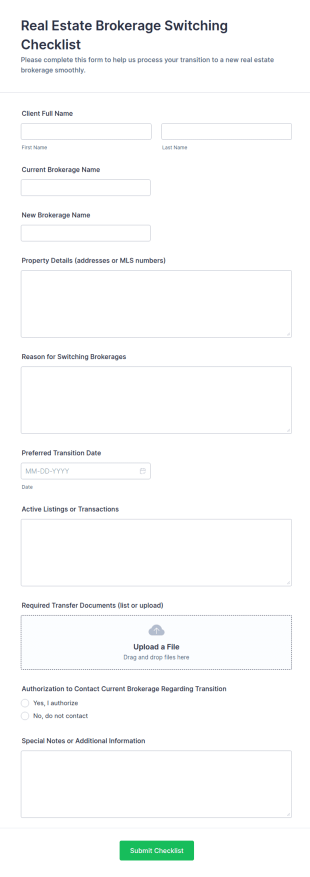Real Estate Brokerage Switching Checklist Form Template