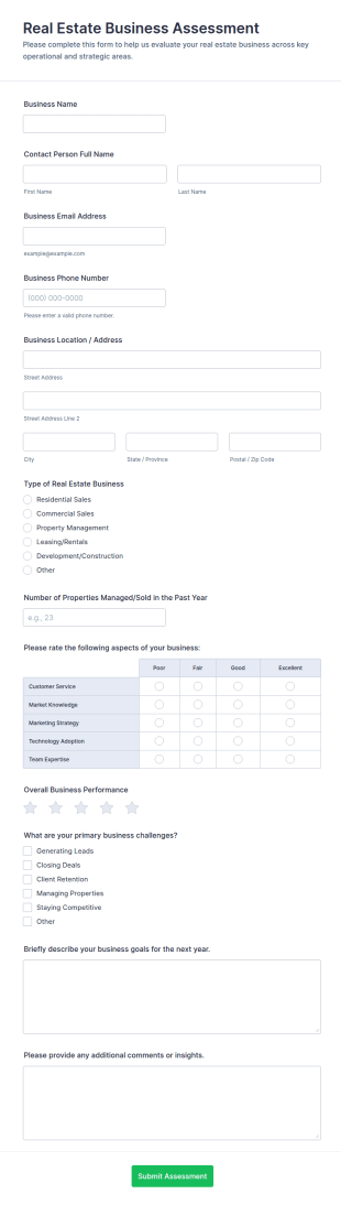 Real Estate Business Assessment Form Template