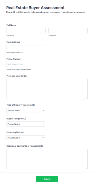Real Estate Buyer Assessment Form Template