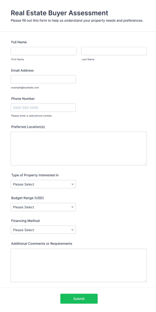 Real Estate Buyer Assessment Form Form Template