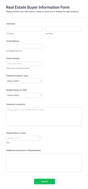Real Estate Buyer Information Form Template