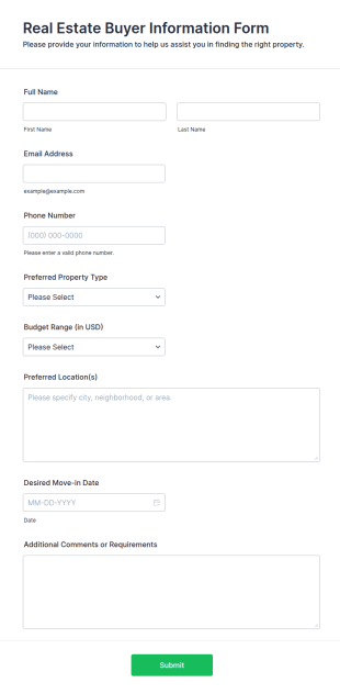 Real Estate Buyer Information Form Template