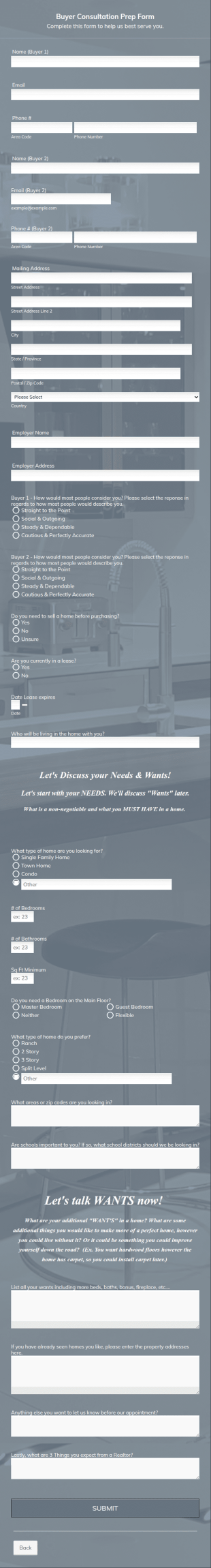 Real Estate Buyer Questionnaire Form Template