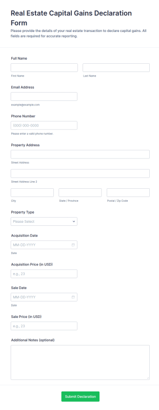 Real Estate Capital Gains Declaration Form Template