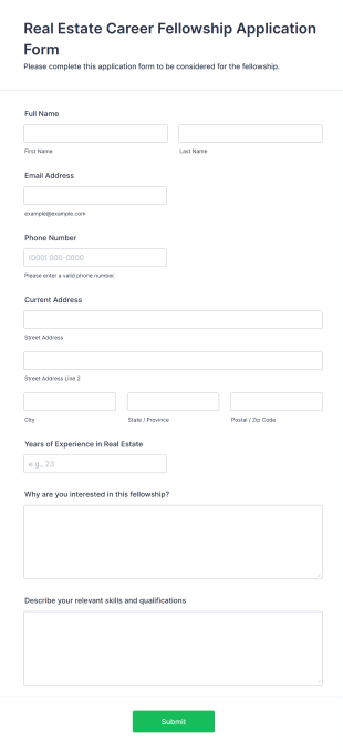 Real Estate Career Fellowship Application Form Template