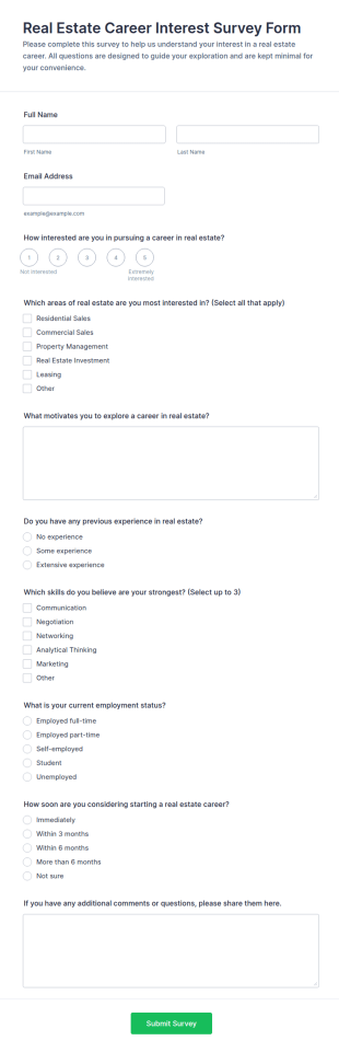 Real Estate Career Interest Survey Form Template