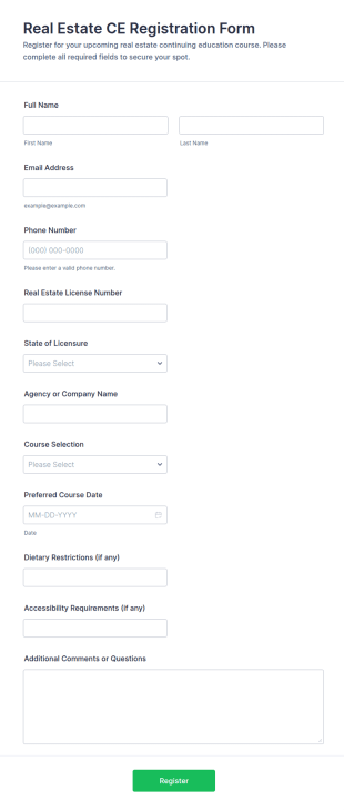 Real Estate CE Registration Form Template