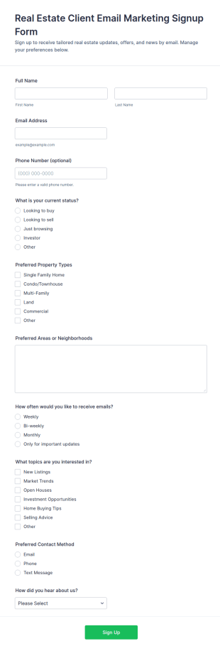 Real Estate Client Email Marketing Signup Form Template