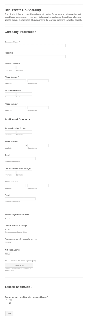 Real Estate Client On Boarding Form Template