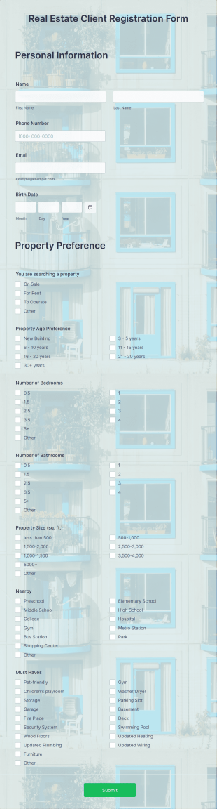 Real Estate Client Registration Form Template