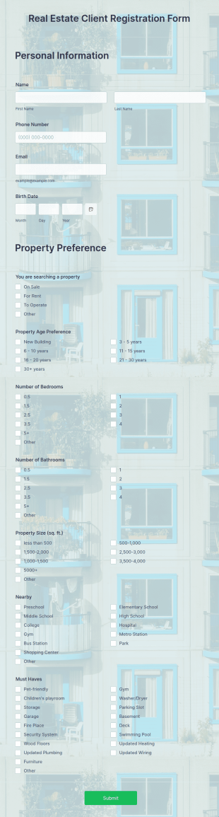 Real Estate Client Registration Form Template | Jotform