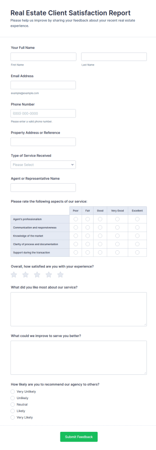 Real Estate Client Satisfaction Report Form Template