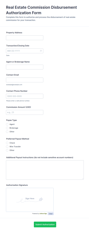 Real Estate Commission Disbursement Authorization Form Template