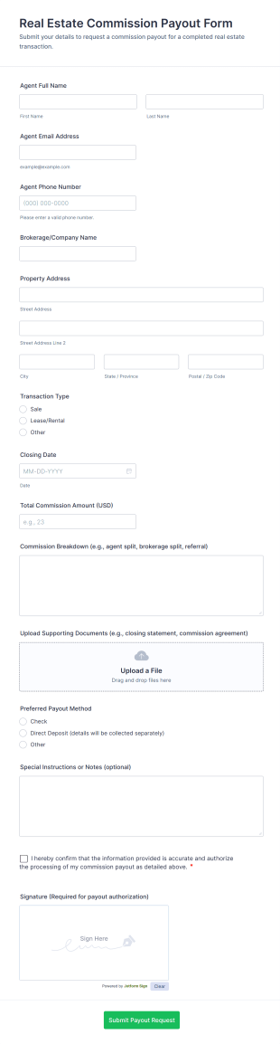 Real Estate Commission Payout Form Template