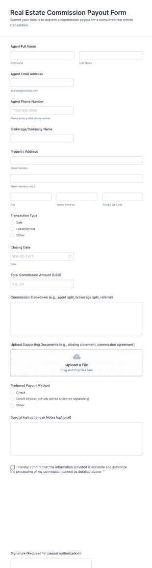 Real Estate Commission Payout Form Template