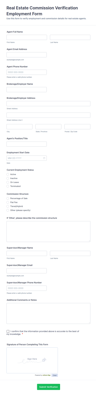 Real Estate Commission Verification Employment Form Template