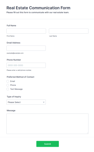 Real Estate Communication Form Template