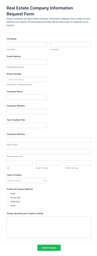 Real Estate Company Information Request Form Template