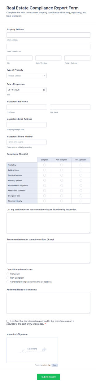 Real Estate Compliance Report Form Template