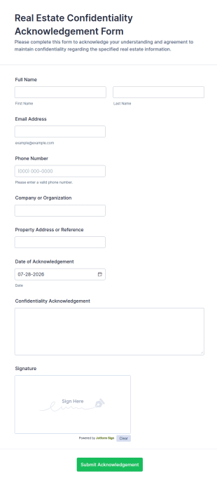 Real Estate Confidentiality Acknowledgement Form Template