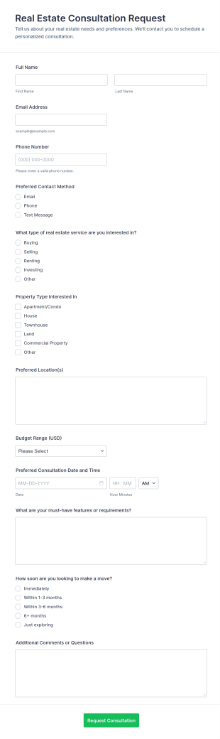 Real Estate Consultation Request Form Template