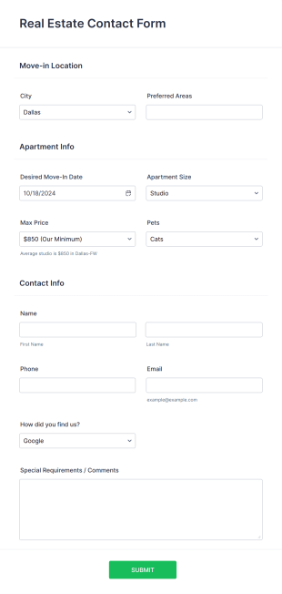 Real Estate Contact Form Template