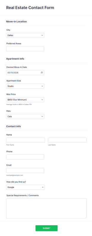 Real Estate Contact Form Template