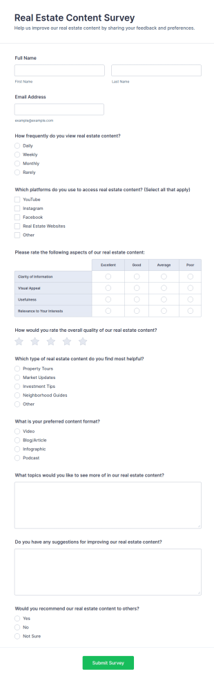 Real Estate Content Survey Form Template