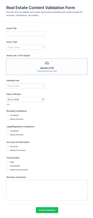 Real Estate Content Validation Form Template