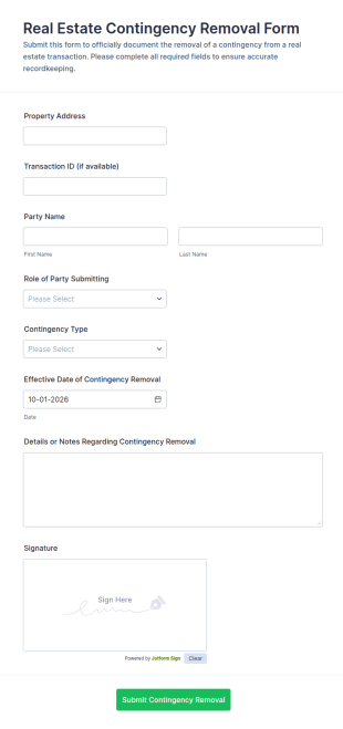 Real Estate Contingency Removal Form Template