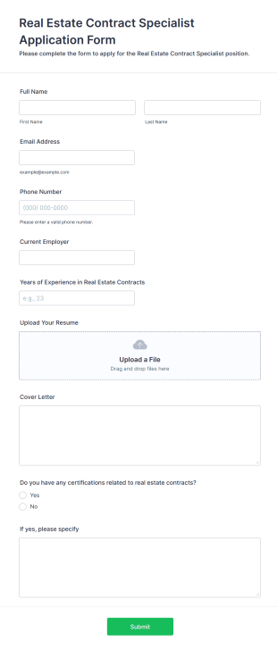 Real Estate Contract Specialist Application Form Template