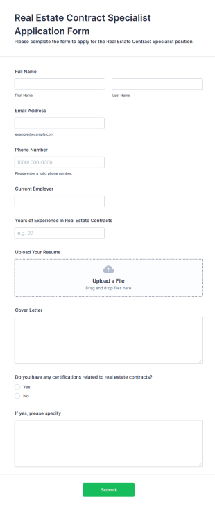 Real Estate Contract Specialist Application Form Template