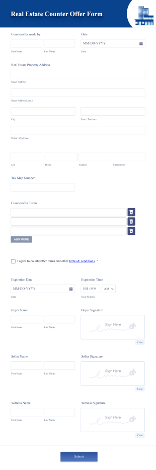 Real Estate Counter Offer Form Template