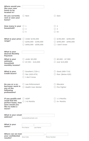Real Estate Customer Intake Form Template