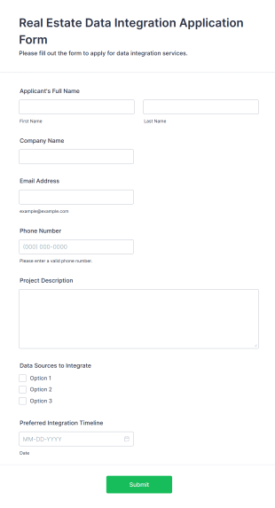 Real Estate Data Integration Application Form Form Template