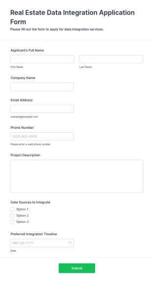 Real Estate Data Integration Application Form Template