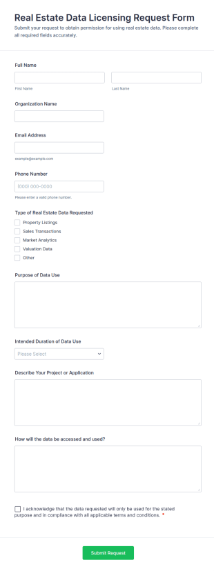 Real Estate Data Licensing Request Form Template